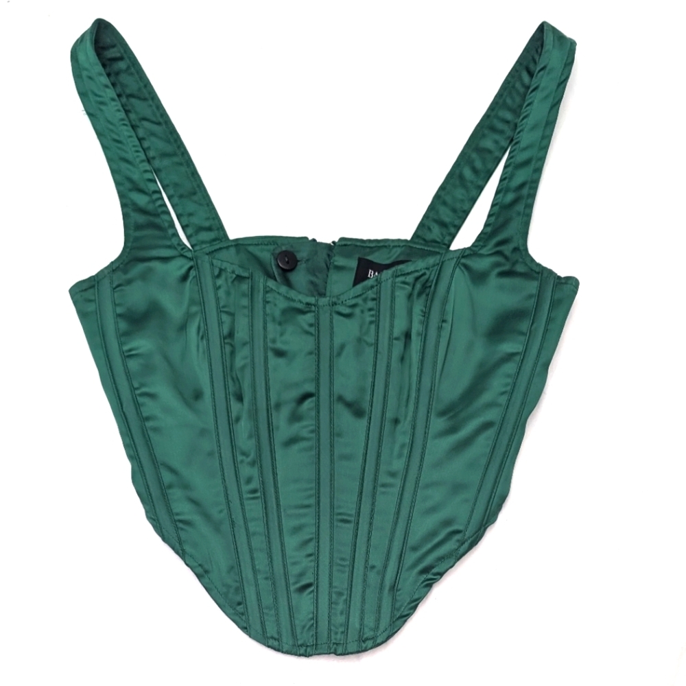 Bardot Satin Corset Bustier In Forest XS - Picture 2 of 8